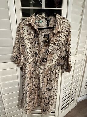 NWT - Neutral Snake-Print Mini Shirt Dress in Beige
